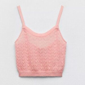 Zara Pink Knit Women's Top like new small sheer crochet sweater tank sleeveless